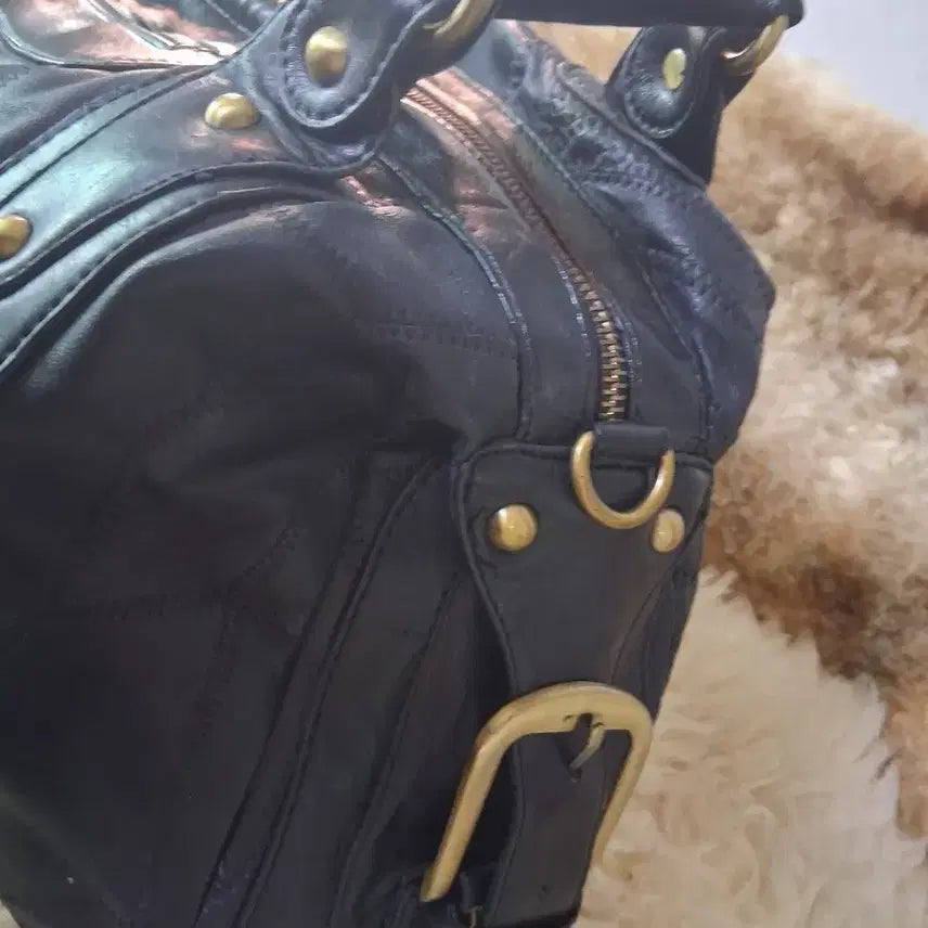 [BUNJANG] Black Leather Patchwork Tote Bag / 블랙 가죽 토트백 패치워크 디자인 여러개 개당