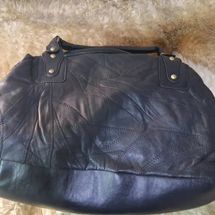 [BUNJANG] Black Leather Patchwork Tote Bag / 블랙 가죽 토트백 패치워크 디자인 여러개 개당