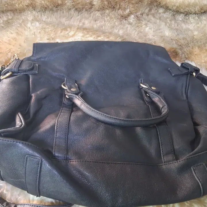 [BUNJANG] Black Leather Patchwork Tote Bag / 블랙 가죽 토트백 패치워크 디자인 여러개 개당