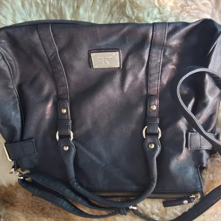 [BUNJANG] Anne Klein Black Leather Tote Shoulder Bag / 앤클라인 블랙 가죽 토트백 숄더백