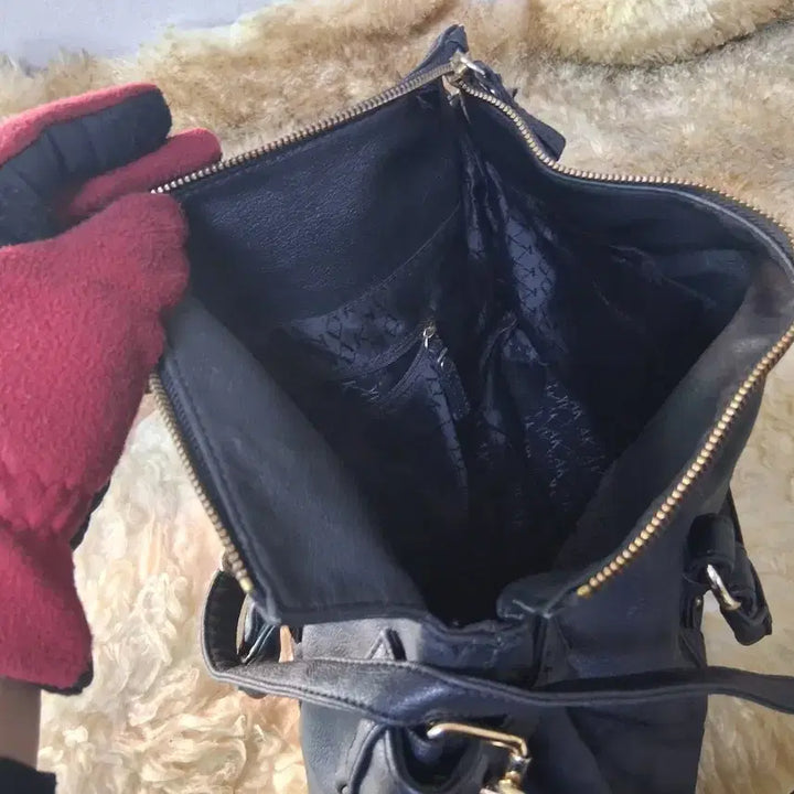 [BUNJANG] Anne Klein Black Leather Tote Shoulder Bag / 앤클라인 블랙 가죽 토트백 숄더백