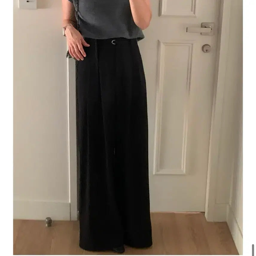 [BUNJANG] Dearz Belt Wide Slacks Black / 벨트 와이드 슬랙스 블랙