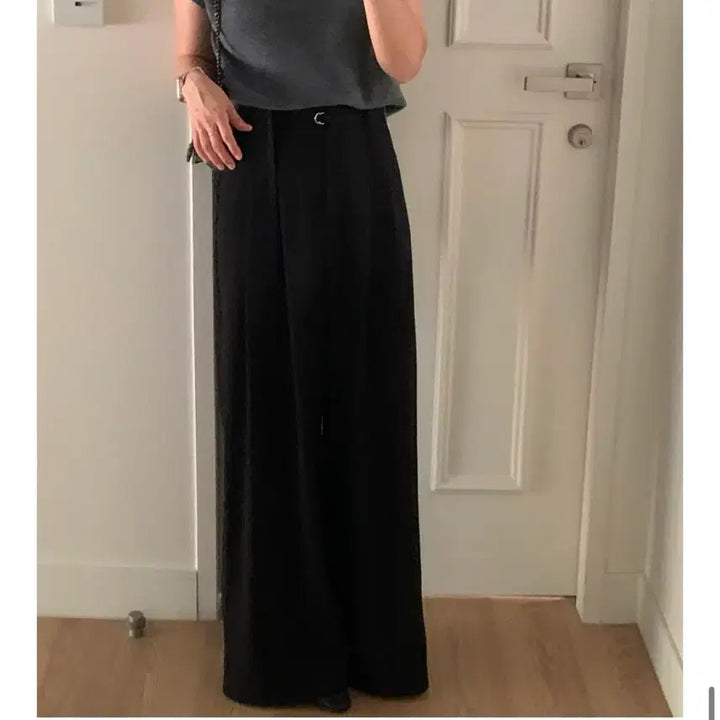 [BUNJANG] Dearz Belt Wide Slacks Black / 벨트 와이드 슬랙스 블랙