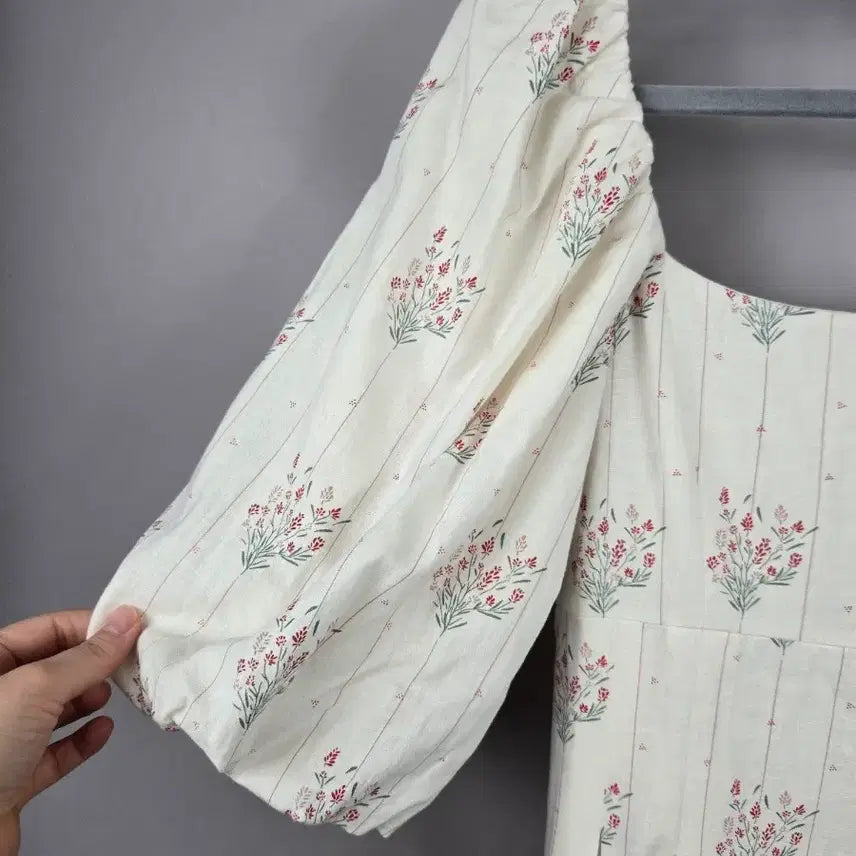 [BUNJANG] DACOME F Linen Blend Puff Sleeve Long Dress / [무료배송]DACOME 여성 F 린넨 느낌 스판 퍼프 소매 롱 원피스