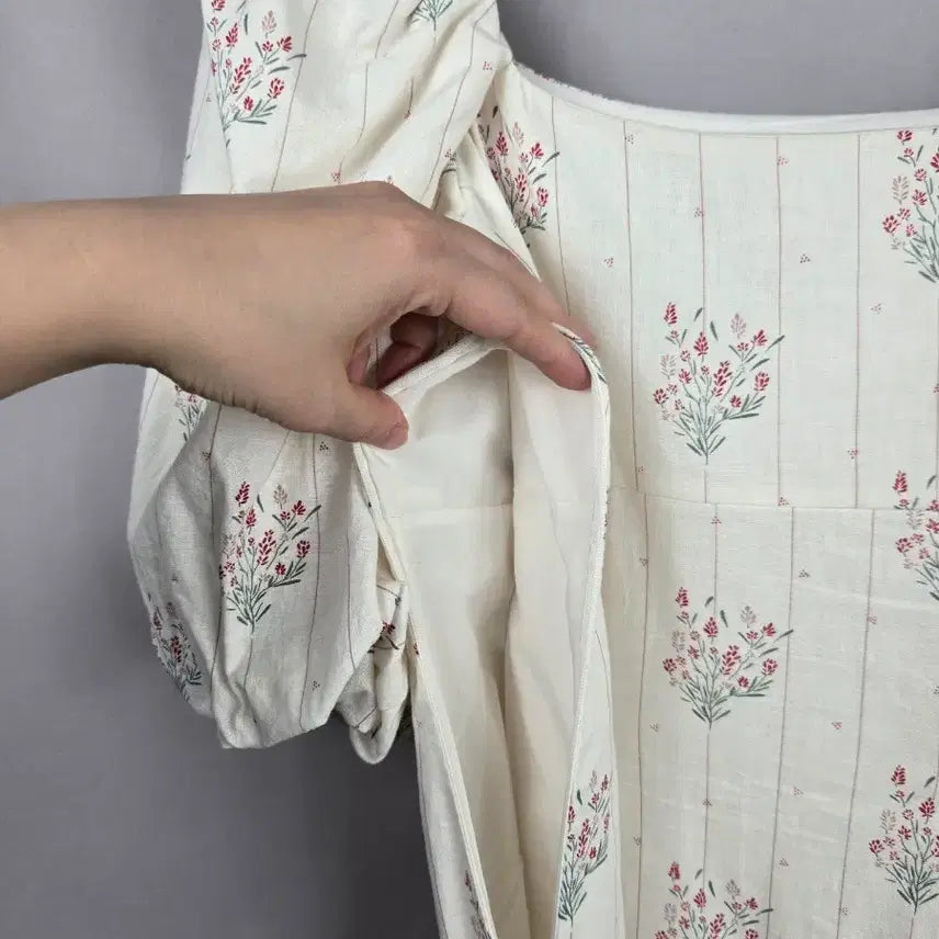 [BUNJANG] DACOME F Linen Blend Puff Sleeve Long Dress / [무료배송]DACOME 여성 F 린넨 느낌 스판 퍼프 소매 롱 원피스