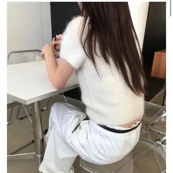 [BUNJANG] Lis Angora Short Sleeve Knit Ivory / 리스 앙고라 반팔니트 아이보리
