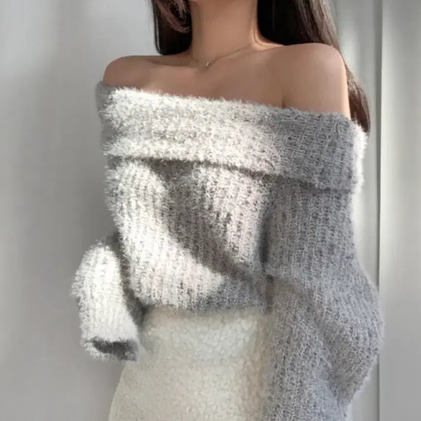 [BUNJANG] Ablie Loose Fit Off-Shoulder Angora Knit Top / 에이블리 루즈핏 오프숄더 니트
