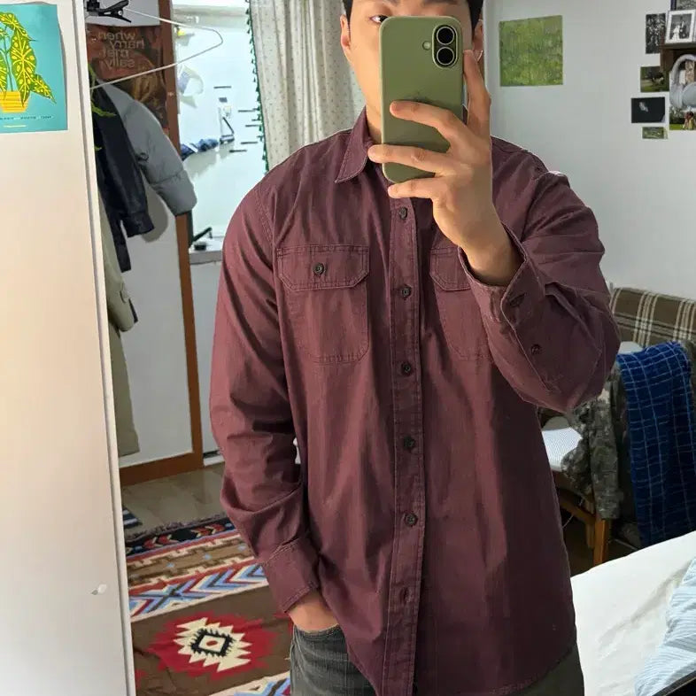 [BUNJANG] Wrangler Work Shirt Burgundy / 100) 랭글러 워크셔츠 버건디