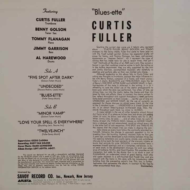 [BUNJANG] Curtis Fuller - Japan Savoy LP / RARE JAZZ LP - CURTIS FULLER