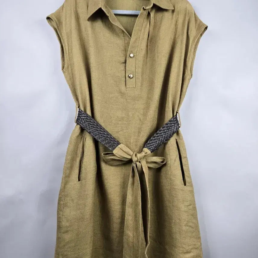 [BUNJANG] Kate F Linen Belted Mini Shirt Dress / [무료배송]케이트 F 린넨 느낌 벨트 셔츠 미니 원피스