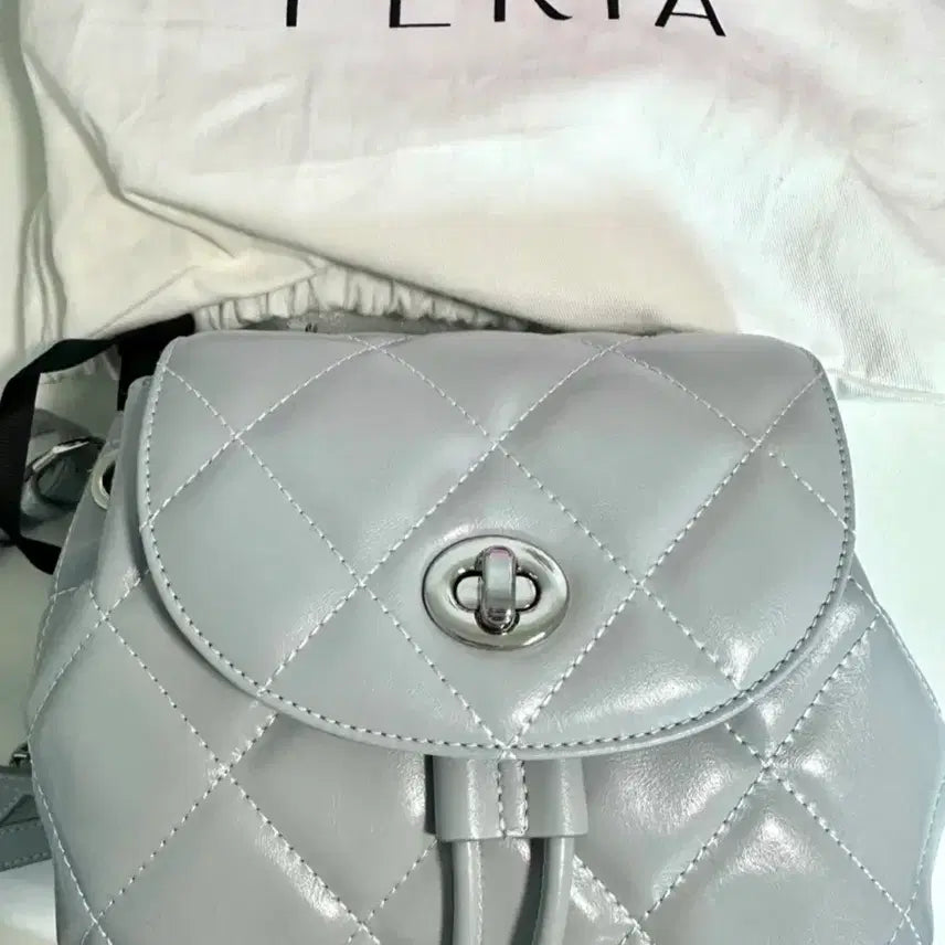 [BUNJANG] FERIA Quilted Chain Backpack - Fog Blue / FERIA 퀼팅 체인 백팩 안개 블루