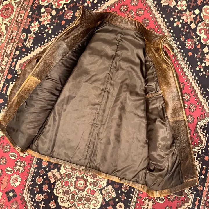 [BUNJANG] Vintage Leather Jacket / 690/( XL-2XL ) 가죽자켓 레더자켓 워크웨어 아메카지 바이커자켓