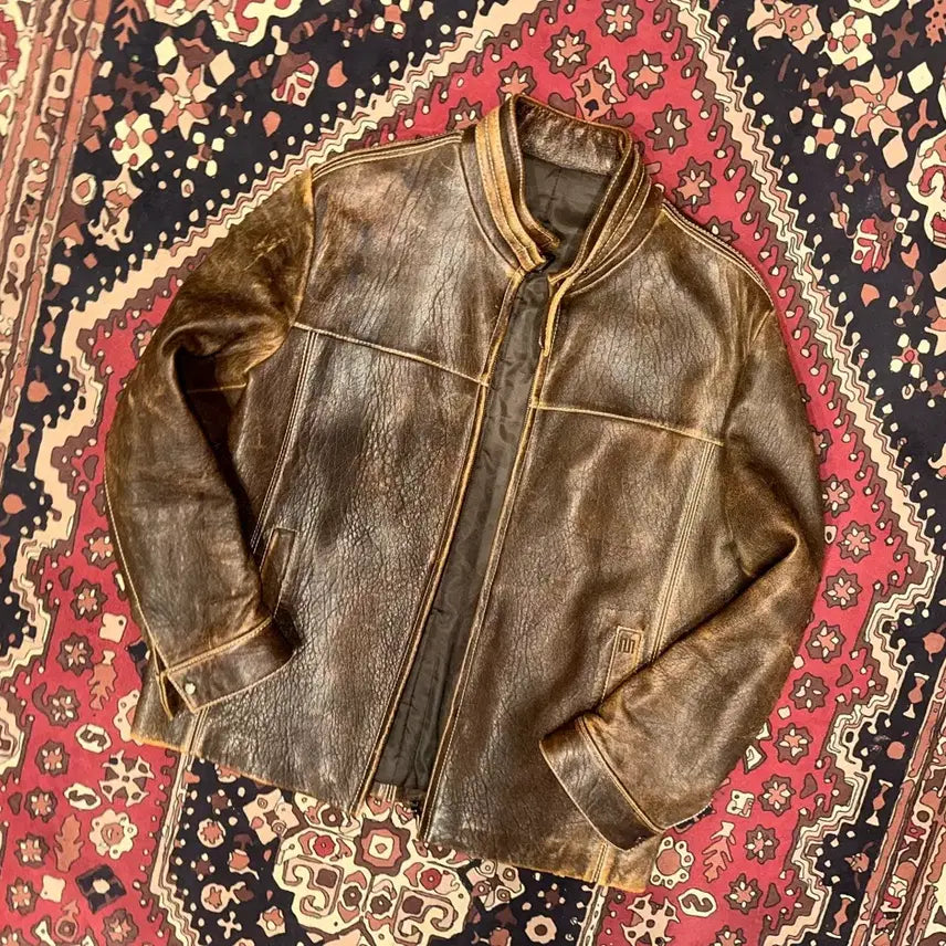 [BUNJANG] Vintage Leather Jacket / 690/( XL-2XL ) 가죽자켓 레더자켓 워크웨어 아메카지 바이커자켓