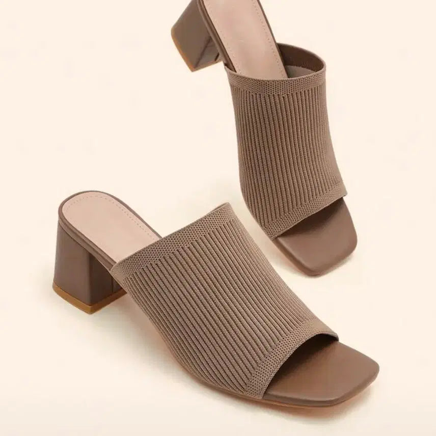[BUNJANG] Brown Knit Heel Slippers 235 / 새상품 브라운 니트 힐 슬리퍼 235