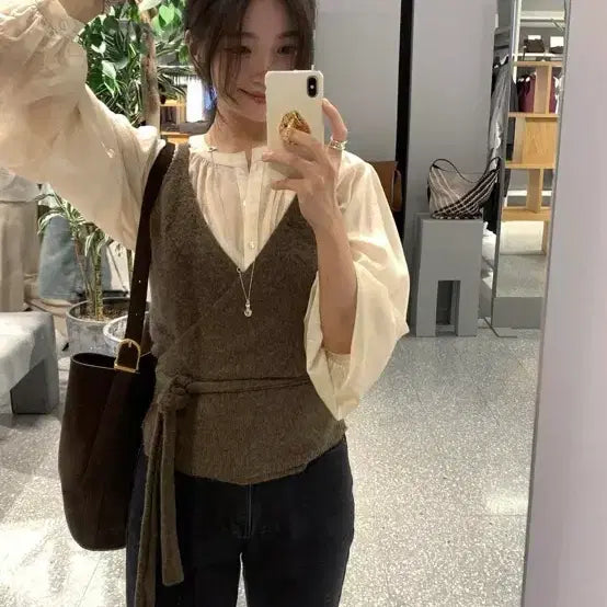 [BUNJANG] Lamelei Baby Alpaca Wrap Bustier Brown / 라메레이 베이비 알파카 랩 뷔스티에 브리운