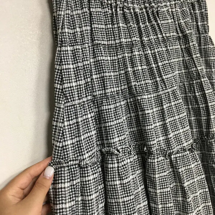 [BUNJANG] Lucky Chouette Seersucker Asymmetric Midi Skirt / 23 럭키슈에뜨 시어서커 밴딩 언발 스커트 38