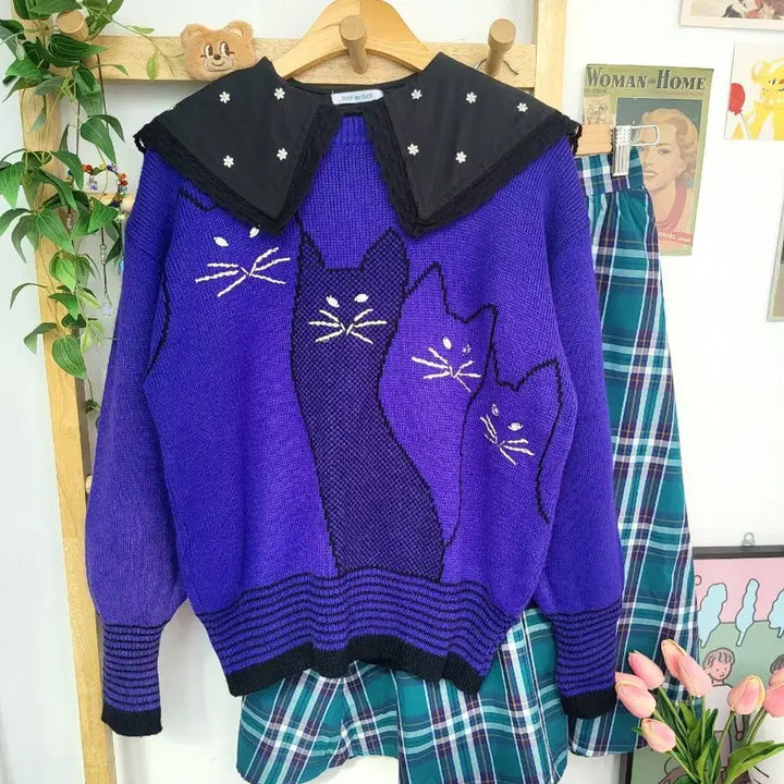 [BUNJANG] Vintage Cat Knit Sweater / 고양이 빈티지 니트
