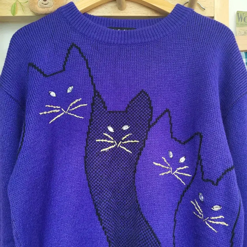 [BUNJANG] Vintage Cat Knit Sweater / 고양이 빈티지 니트