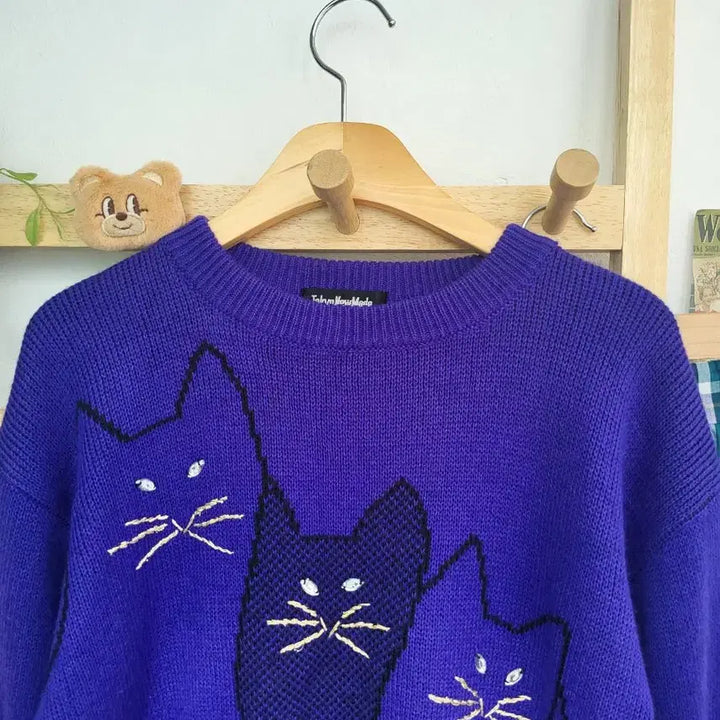 [BUNJANG] Vintage Cat Knit Sweater / 고양이 빈티지 니트