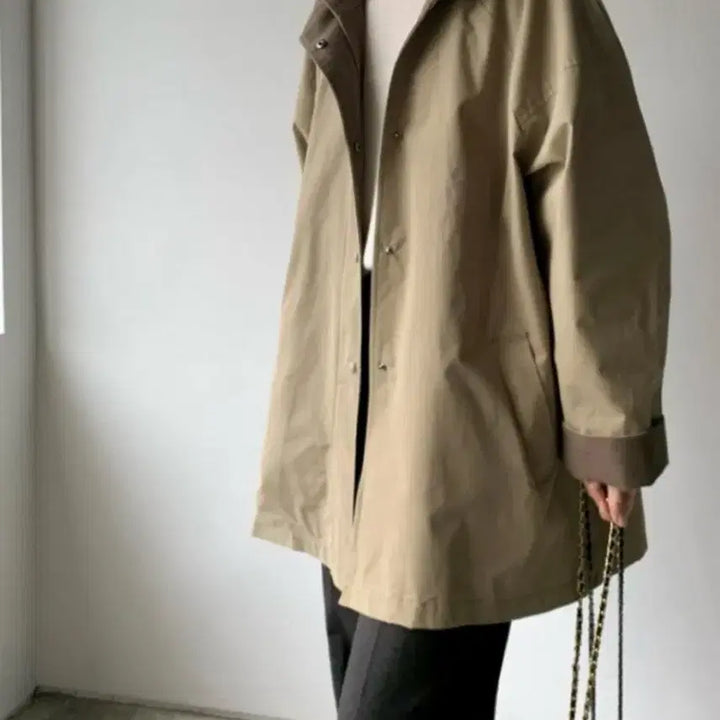 [BUNJANG] Trench Cotton Parka Coat / 트렌치 코튼 야상 심플 바바리 코트