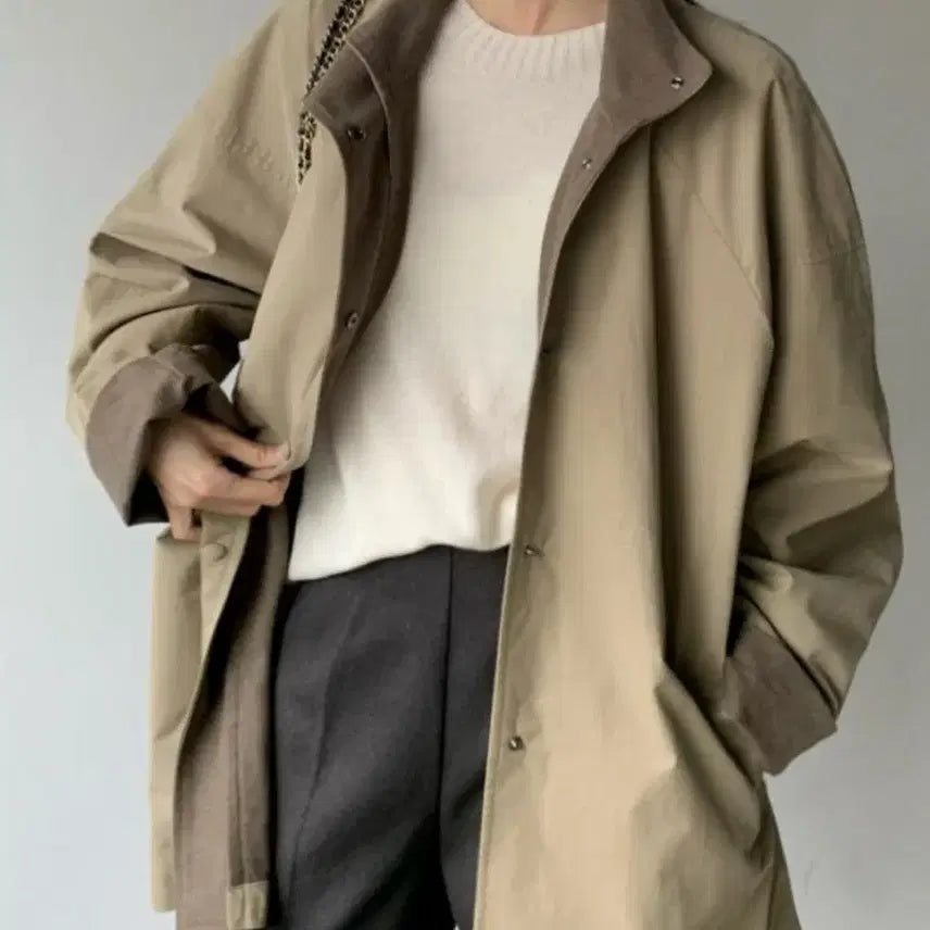[BUNJANG] Trench Cotton Parka Coat / 트렌치 코튼 야상 심플 바바리 코트