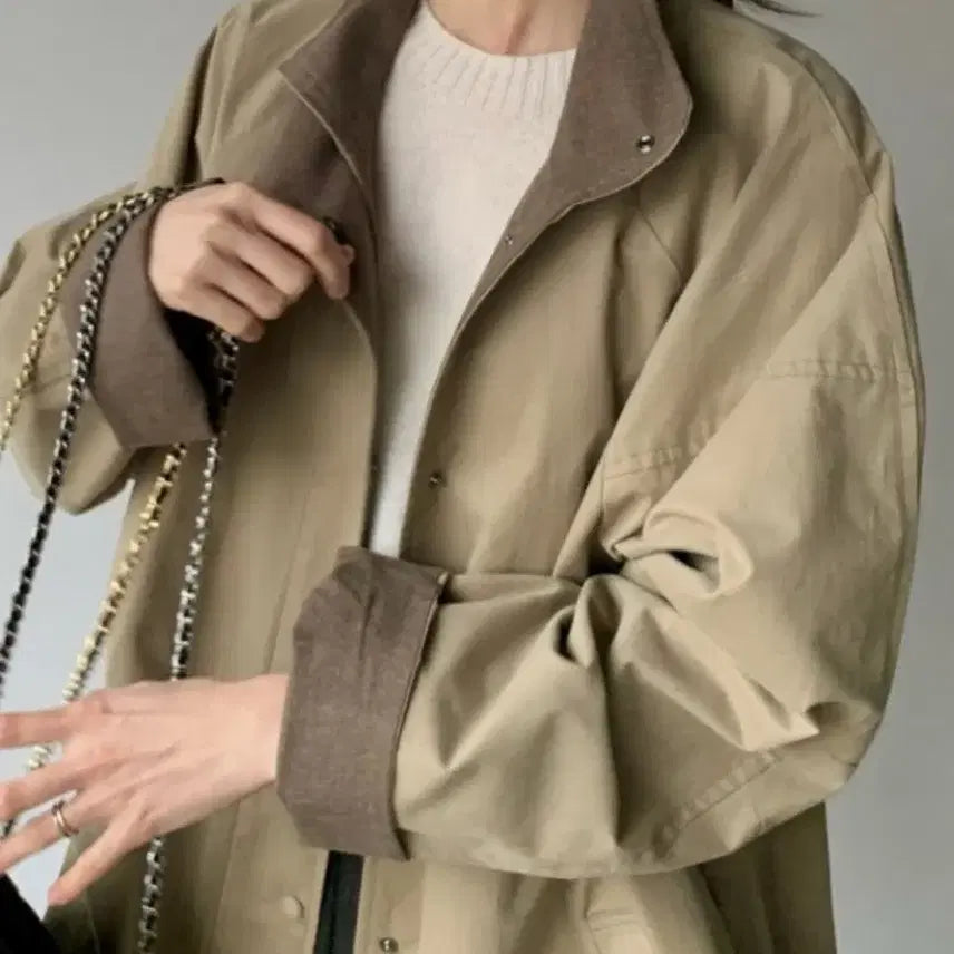 [BUNJANG] Trench Cotton Parka Coat / 트렌치 코튼 야상 심플 바바리 코트