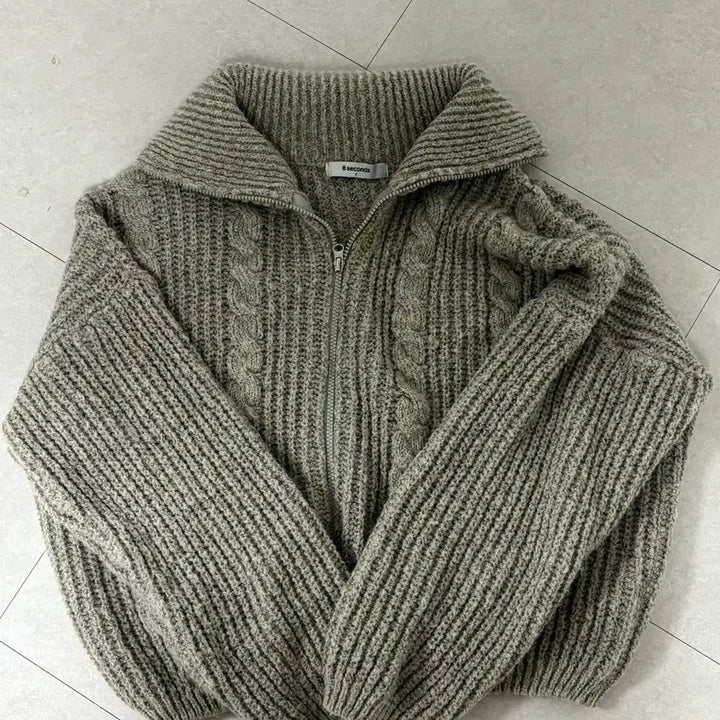 [BUNJANG] A Seconds Cable Knit Zip-Up Cardigan / 에이세컨즈 꽈배기 니트 집업 가디건