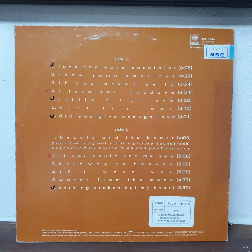[BUNJANG] Celine Dion 1992 LP Vinyl Record / 셀린 디온 Celine Dion LP 1992 소니뮤직