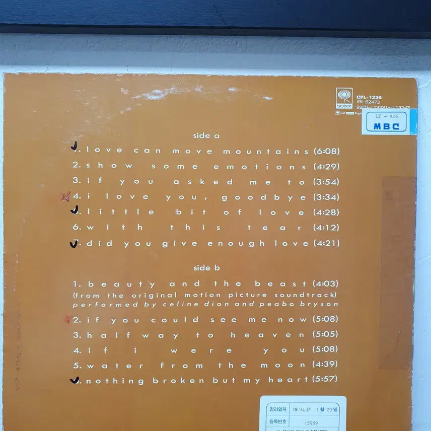 [BUNJANG] Celine Dion 1992 LP Vinyl Record / 셀린 디온 Celine Dion LP 1992 소니뮤직