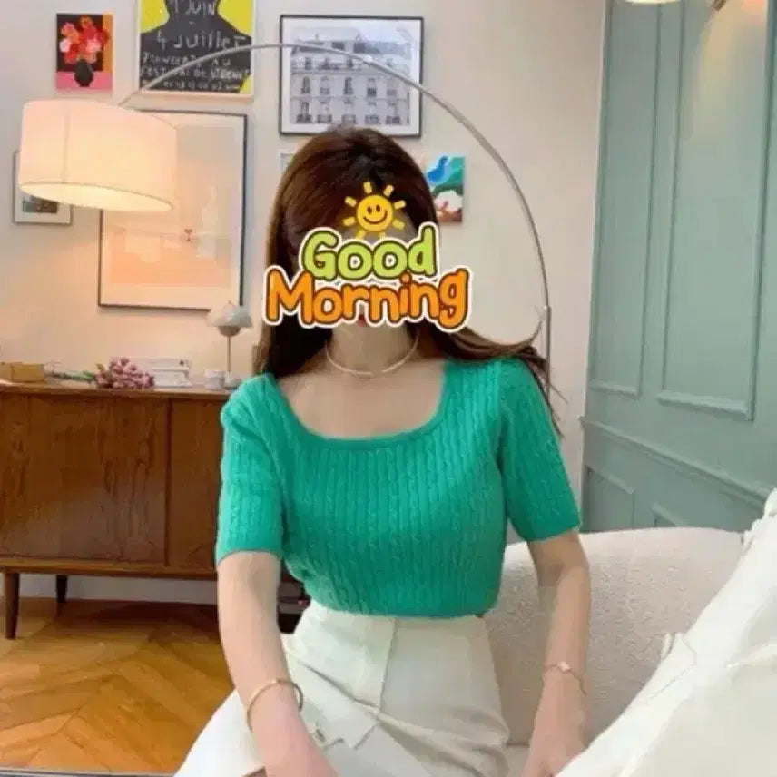 [BUNJANG] Mins Shop Square Neck Knit - Green / (민스샵) 스퀘어넥 니트 - 그린