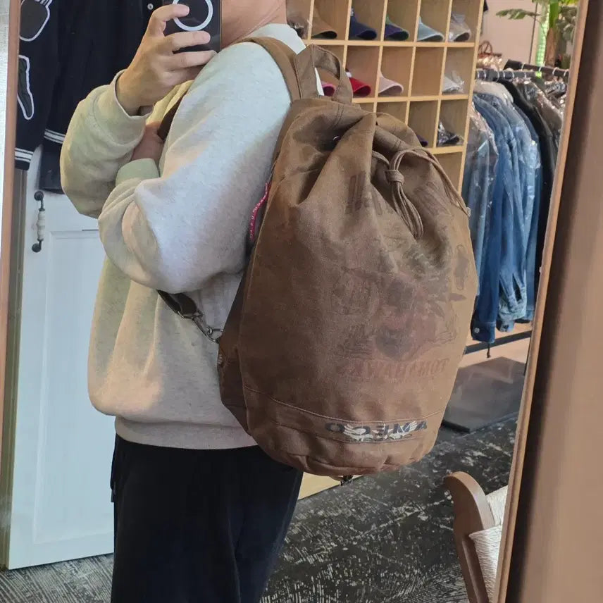 [BUNJANG] Ameeko Tomahawk Indian Printing Backpack / 아메코 토마호크 인디언 프린팅 브라운 백팩