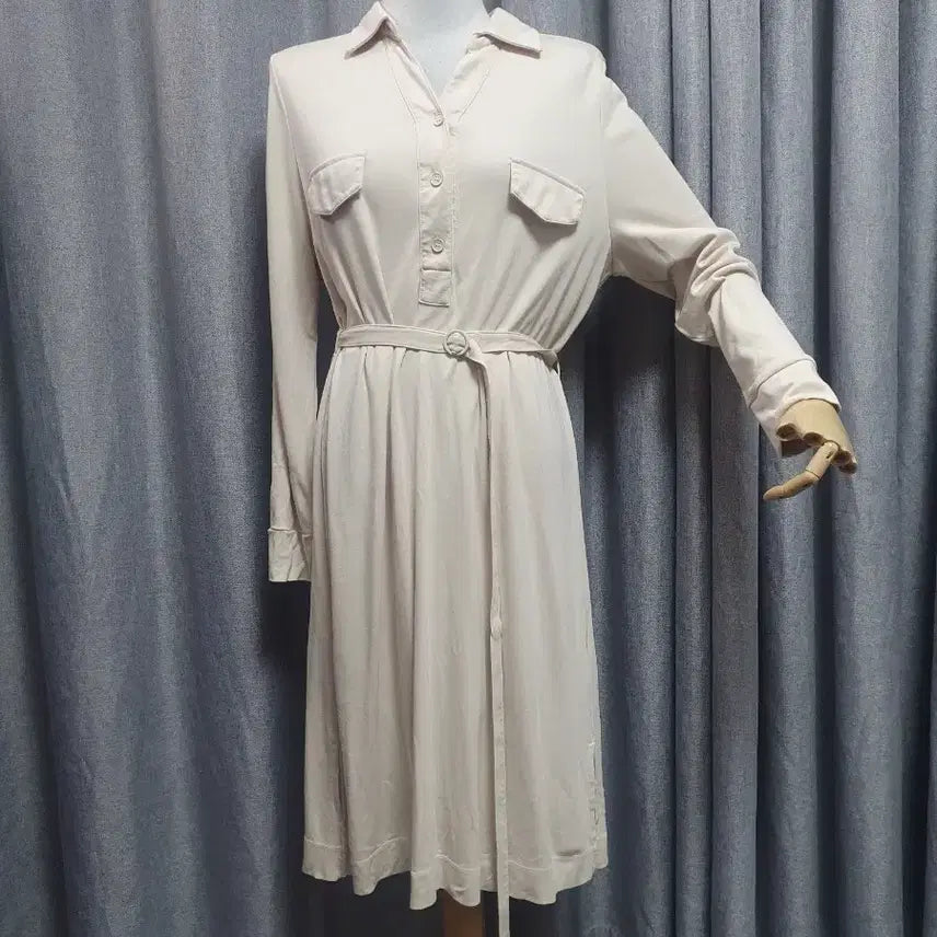 [BUNJANG] L Cream Long Waist-Tie Dress / L크림 허리끈 롱 원피스