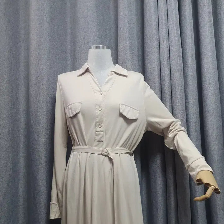 [BUNJANG] L Cream Long Waist-Tie Dress / L크림 허리끈 롱 원피스
