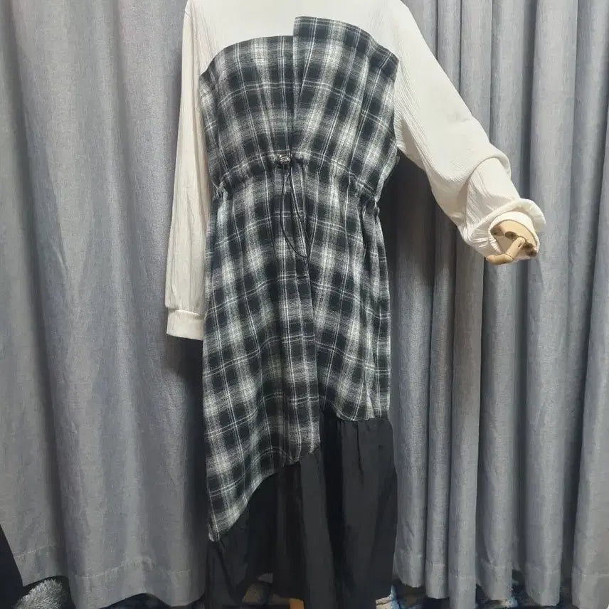 [BUNJANG] 7788 Checkered Maxi Dress / 7788스토퍼 체크배색 맥시원피스