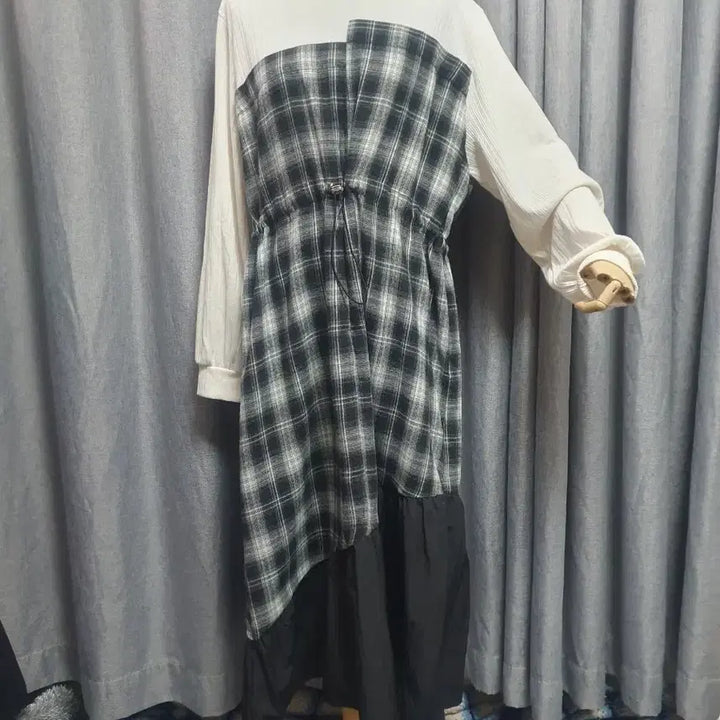 [BUNJANG] 7788 Checkered Maxi Dress / 7788스토퍼 체크배색 맥시원피스