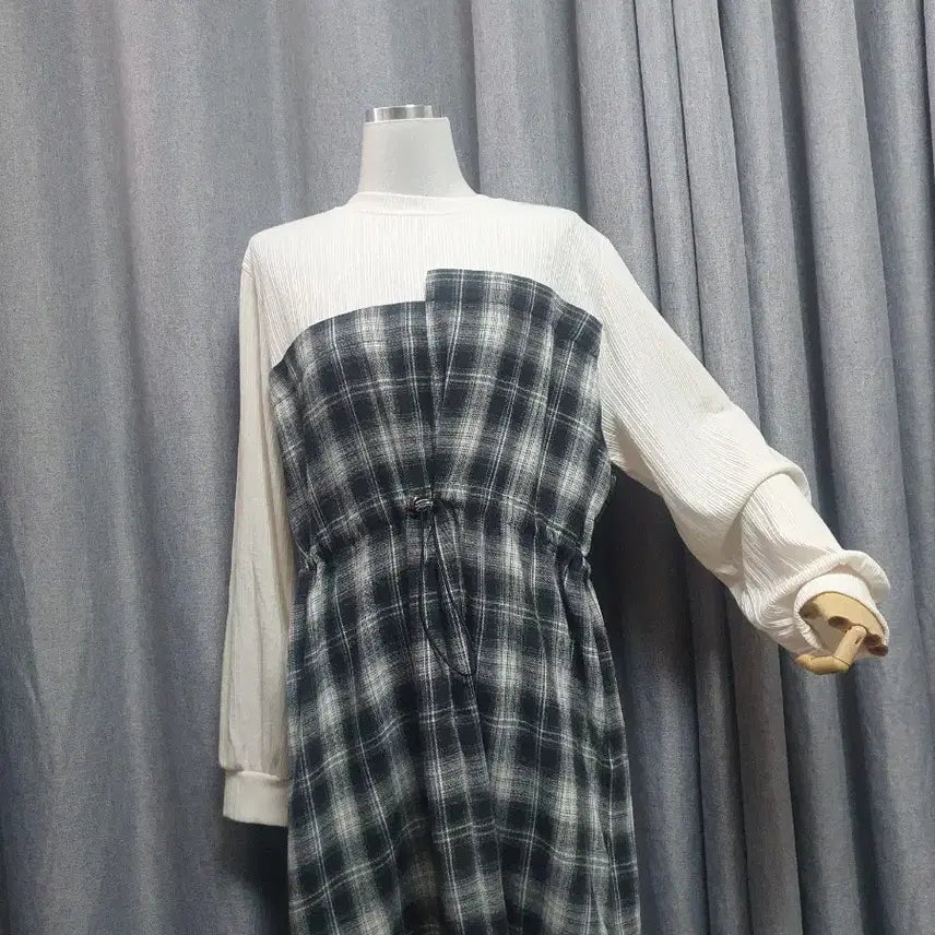 [BUNJANG] 7788 Checkered Maxi Dress / 7788스토퍼 체크배색 맥시원피스