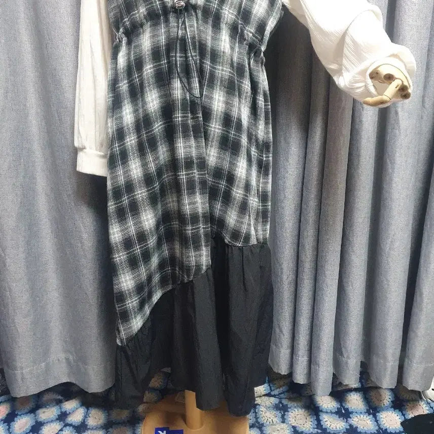 [BUNJANG] 7788 Checkered Maxi Dress / 7788스토퍼 체크배색 맥시원피스