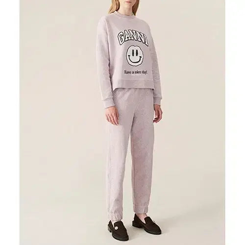 [BUNJANG] GANNI Smile Pink Sweatshirt and Pants Set S / GANNI 가니 스마일 핑크 맨투맨 팬츠 세트 S