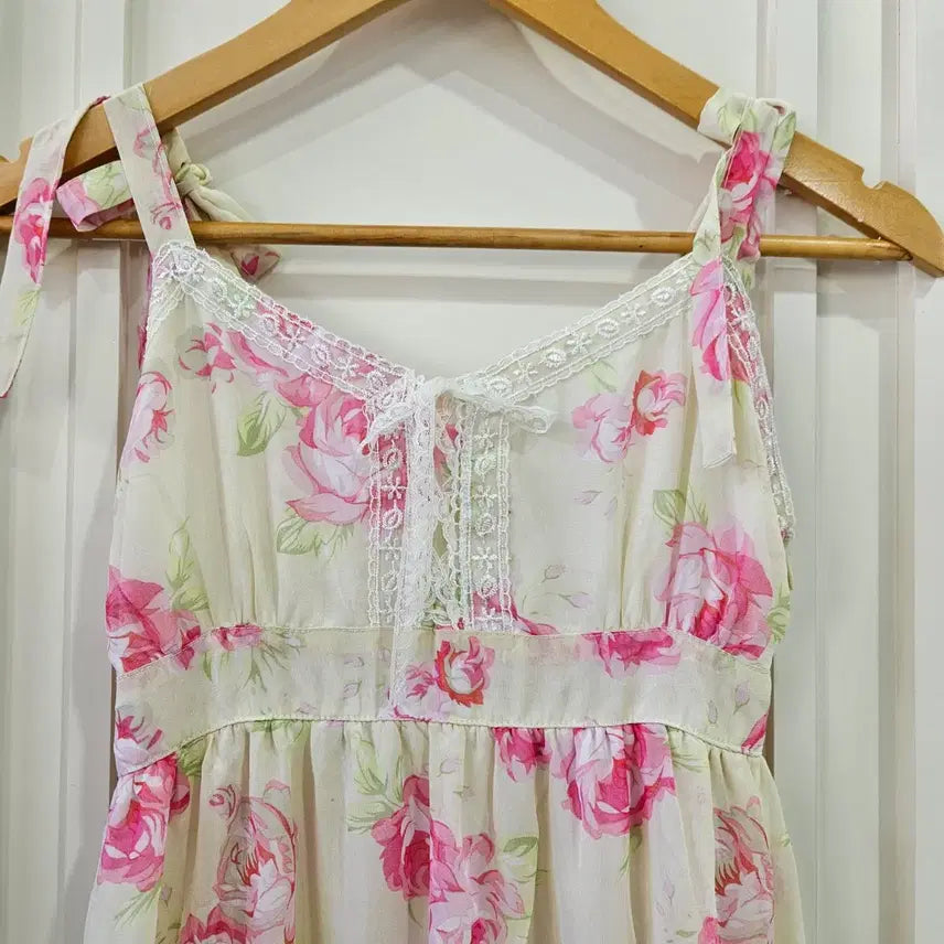 [BUNJANG] Deary Rose Flower Lace Frill Maxi Dress / 디어리 플라워 롱 원피스  레이스 프릴