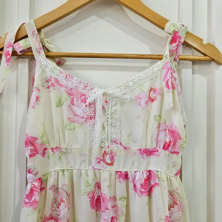 [BUNJANG] Deary Rose Flower Lace Frill Maxi Dress / 디어리 플라워 롱 원피스  레이스 프릴