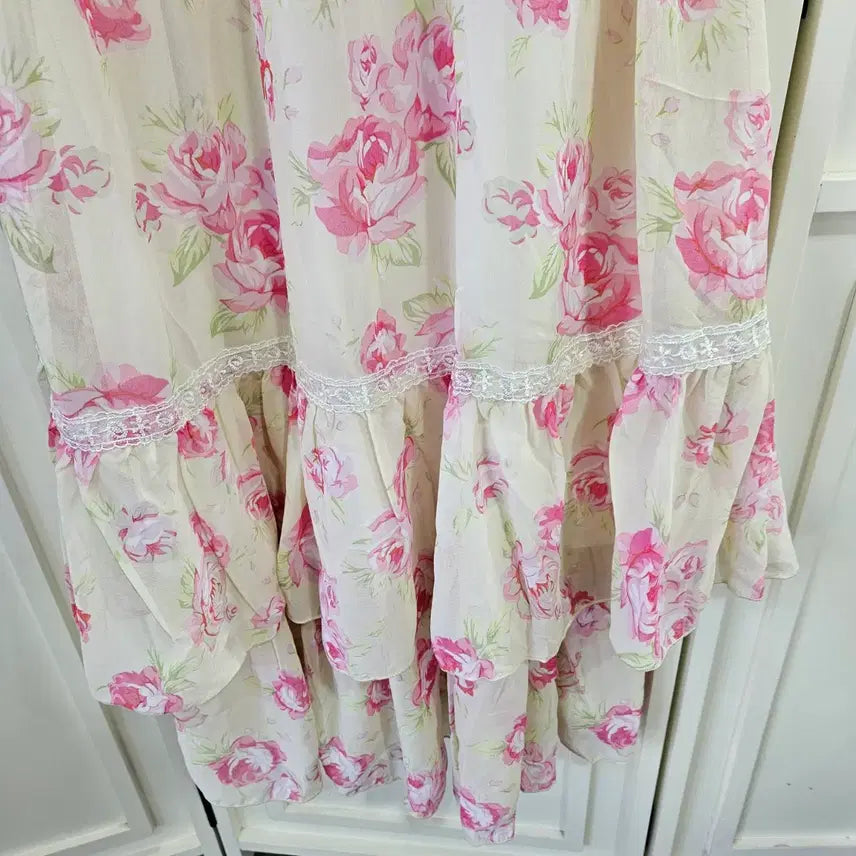 [BUNJANG] Deary Rose Flower Lace Frill Maxi Dress / 디어리 플라워 롱 원피스  레이스 프릴