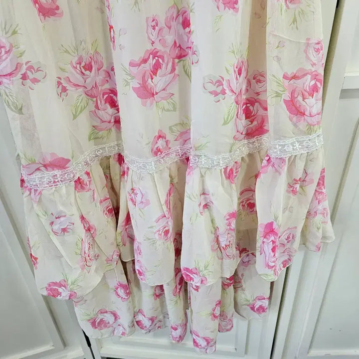 [BUNJANG] Deary Rose Flower Lace Frill Maxi Dress / 디어리 플라워 롱 원피스  레이스 프릴