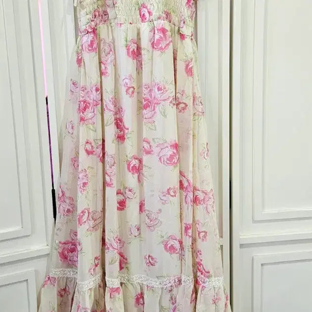 [BUNJANG] Deary Rose Flower Lace Frill Maxi Dress / 디어리 플라워 롱 원피스  레이스 프릴