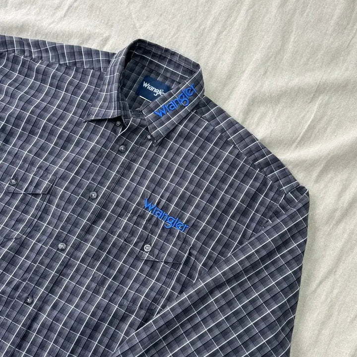 [BUNJANG] Wrangler Embroidered Western Check Shirt (Size 105) / 랭글러 자수 웨스턴 체크셔츠 105