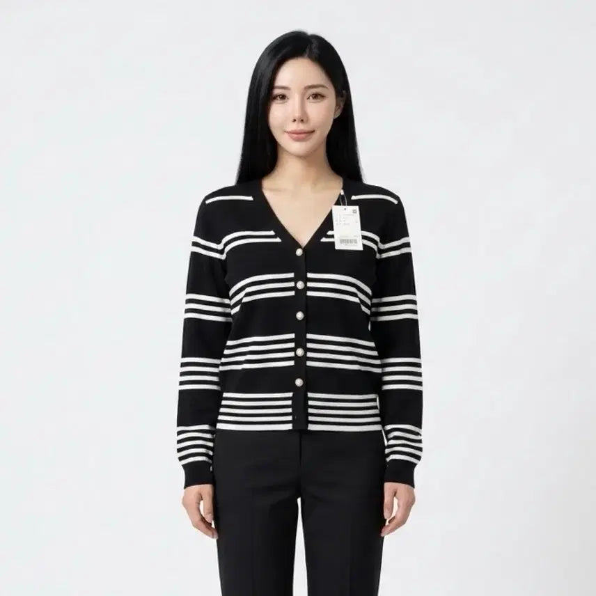[BUNJANG] Black Striped Cardigan / [새제품] 엔바이플러스 검정 스트라이프 가디건