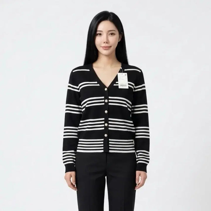 [BUNJANG] Black Striped Cardigan / [새제품] 엔바이플러스 검정 스트라이프 가디건