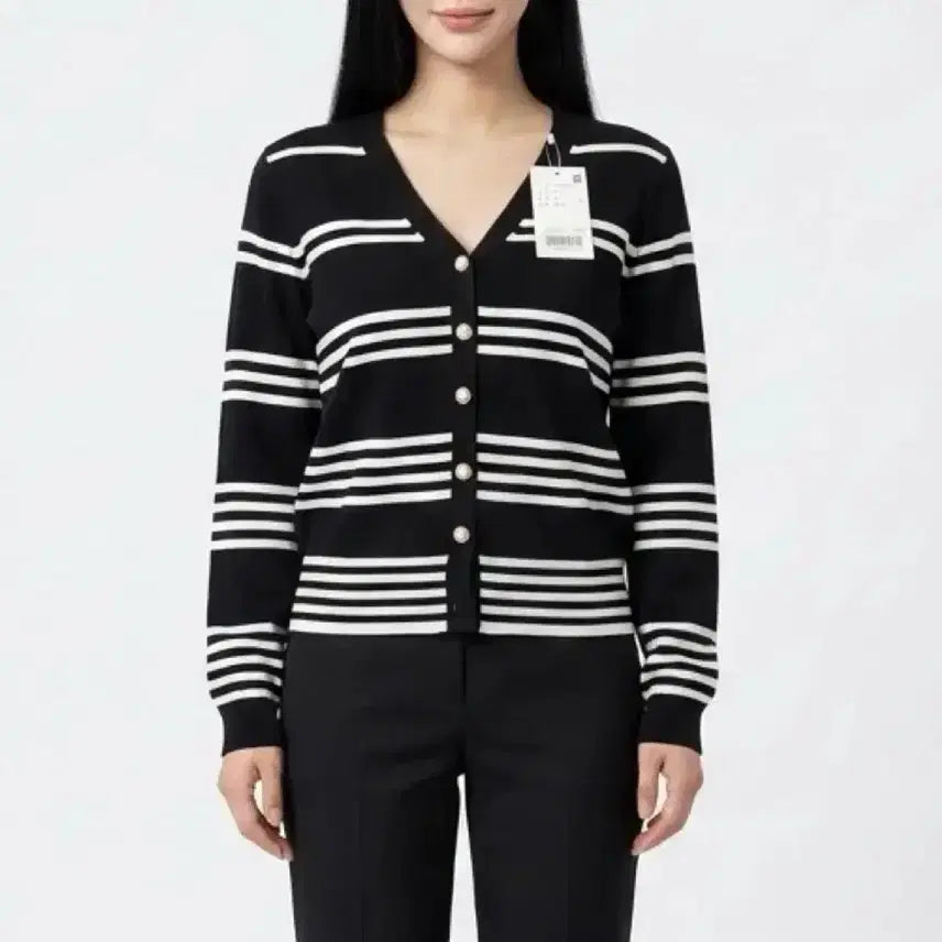 [BUNJANG] Black Striped Cardigan / [새제품] 엔바이플러스 검정 스트라이프 가디건