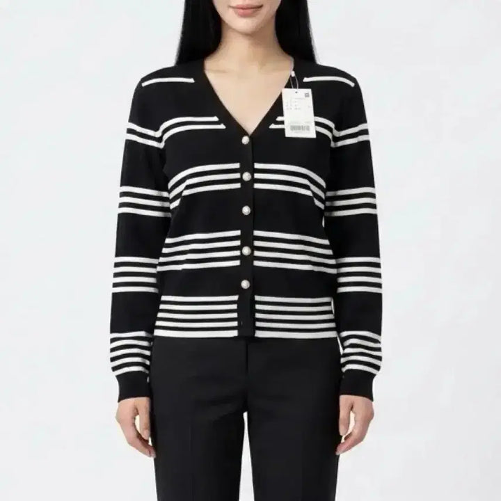 [BUNJANG] Black Striped Cardigan / [새제품] 엔바이플러스 검정 스트라이프 가디건