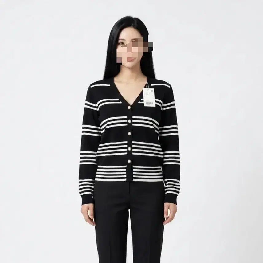[BUNJANG] Black Striped Cardigan / [새제품] 엔바이플러스 검정 스트라이프 가디건