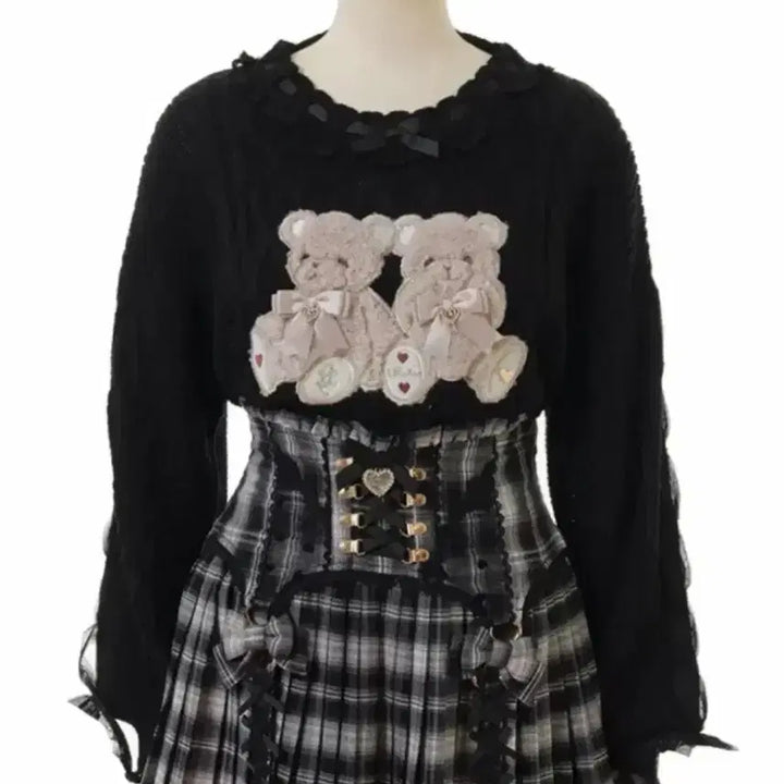 [BUNJANG] Liz Lisa Twin Bear Knit Sweater Black / 정품)리즈리사 트윈베어 니트 블랙 지뢰계 양산형 리즈리사 시허니 마즈